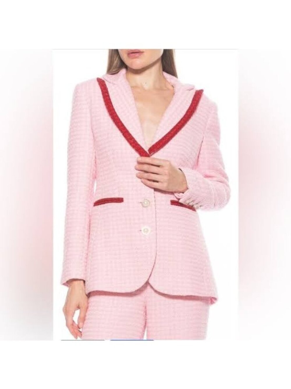 Alexia Admor Shimmer Tweed Suit Myra Blazer Jaden Pants Sz 4/6 Pink & Red